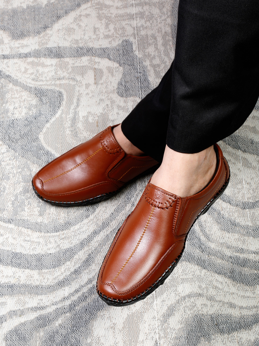 

MUTAQINOTI Men Leather Loafers, Tan