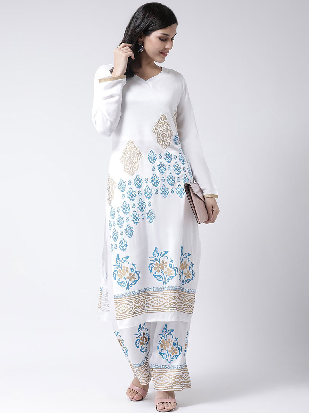 

Charitra Ethnic Motifs Printed Kurta with Palazzos, White