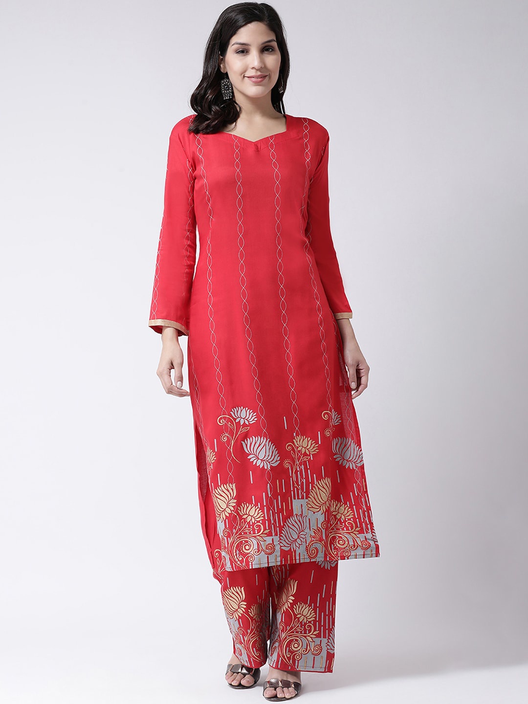 

Charitra Floral Printed Kurta with Palazzos, Red