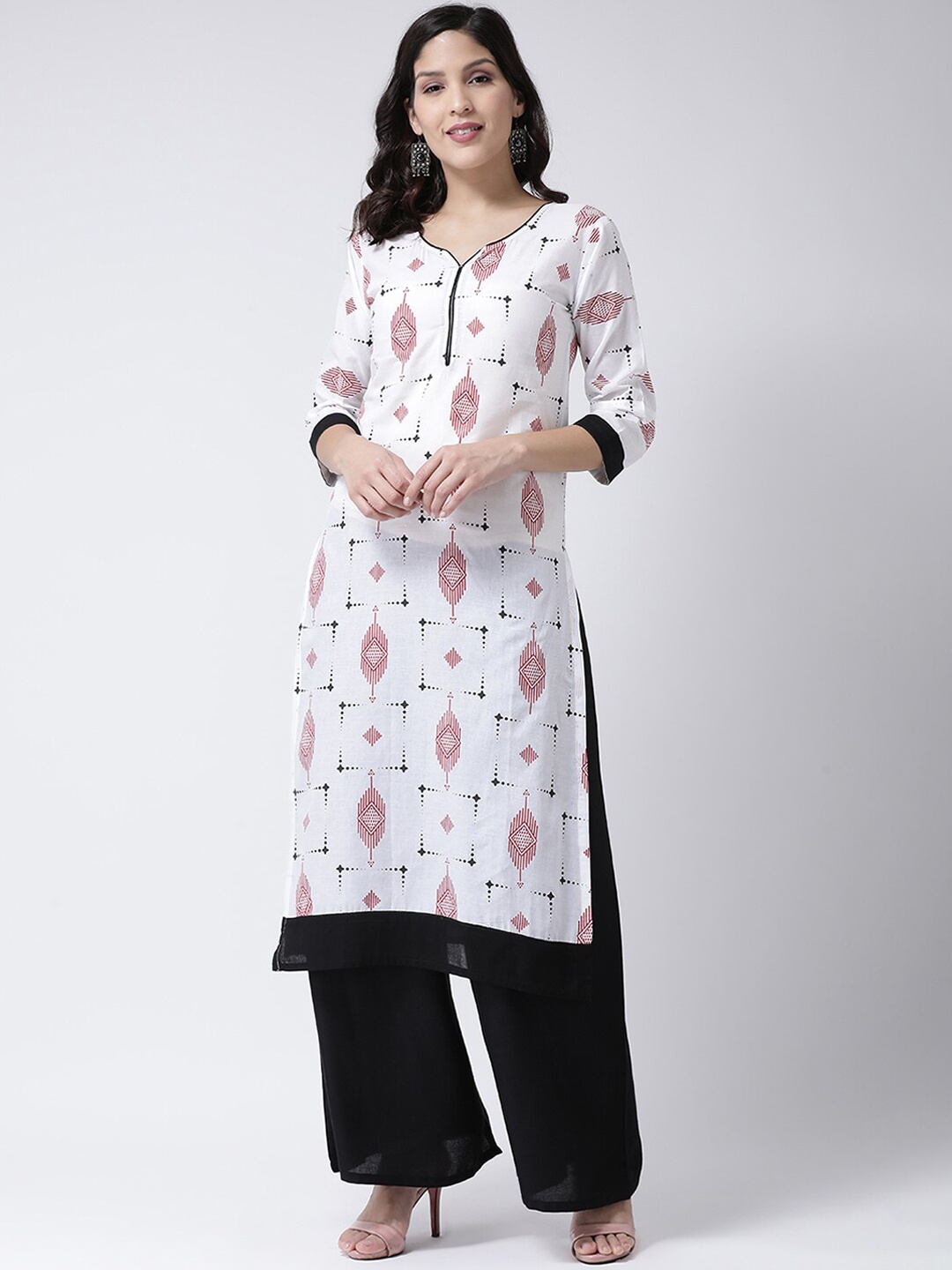 

Charitra Ethnic Motifs Printed Kurta With Palazzos, White