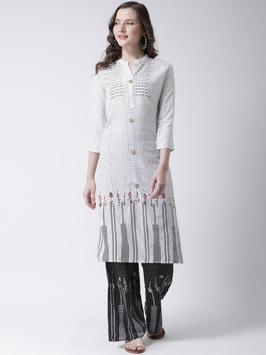 

Charitra Band Neck Geometric Printed Kurta With Palazzos, White