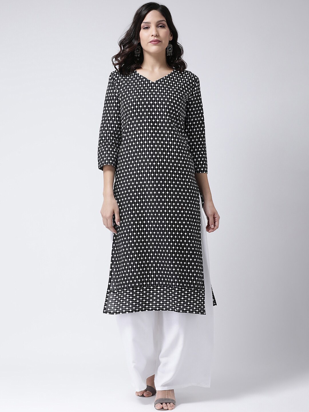 

Charitra V-Neck Ethnic Motifs Printed Kurta With Palazzos, Black