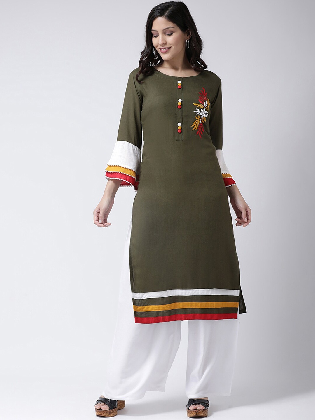 

Charitra Women Floral Embroidered Thread Work Kurta With Palazzos, Green