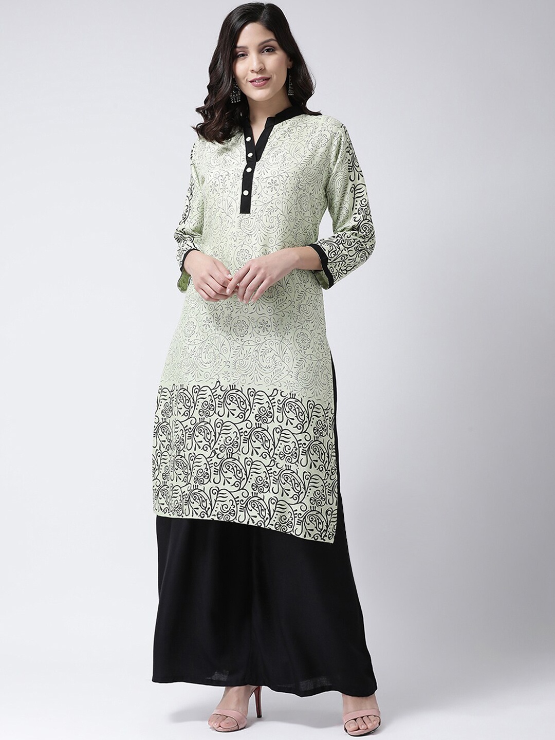 

Charitra Floral Printed Kurta With Palazzos, Green