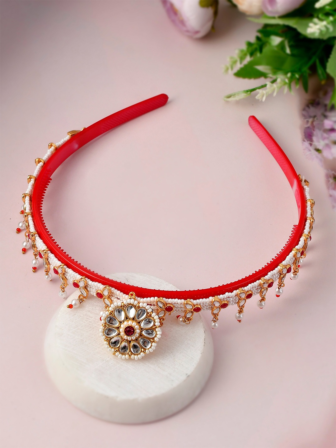 

Silvermerc Designs Women Embellished Hairband With Borla, Red