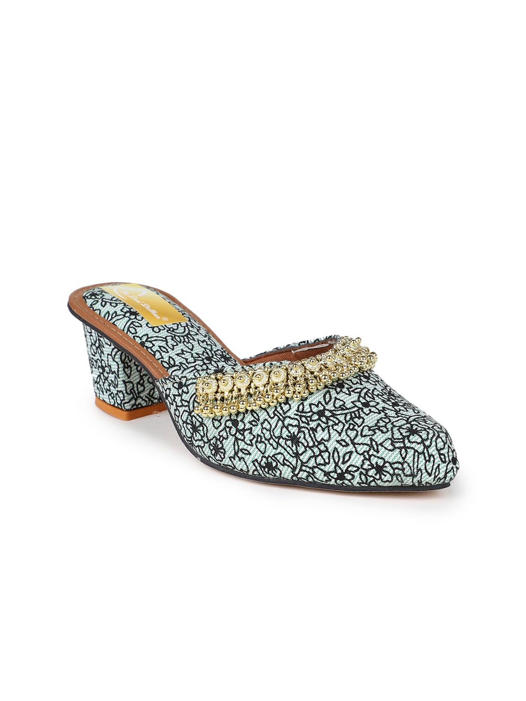 

The Desi Dulhan Embellished Ethnic Block Mules Heels, Green