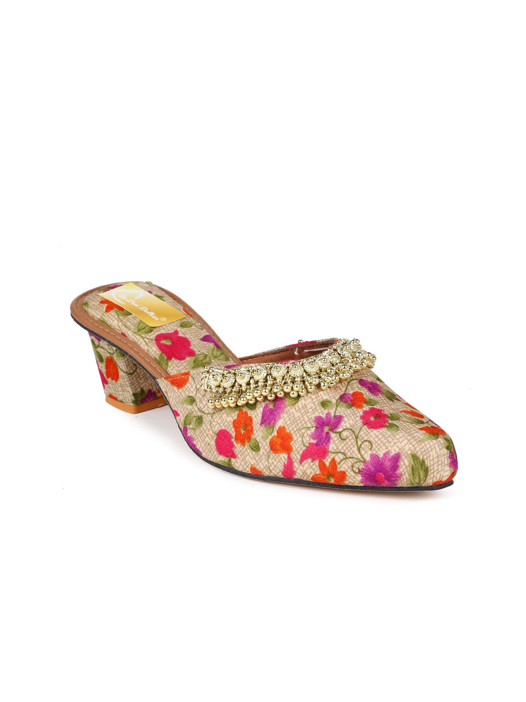 

The Desi Dulhan Printed Embellished Ethnic Block Mules, Off white