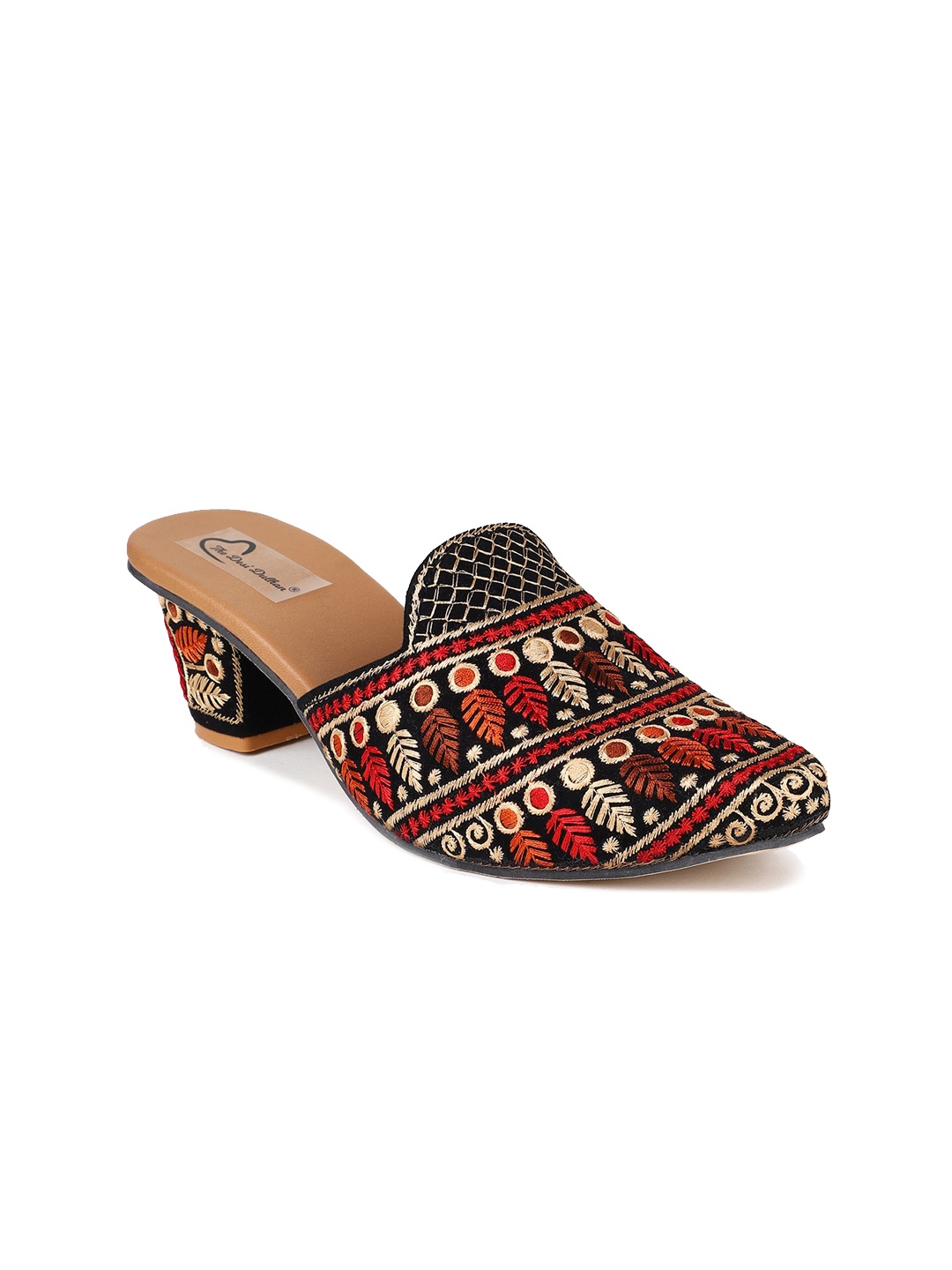 

The Desi Dulhan Ethnic Block Mules Heels, Black