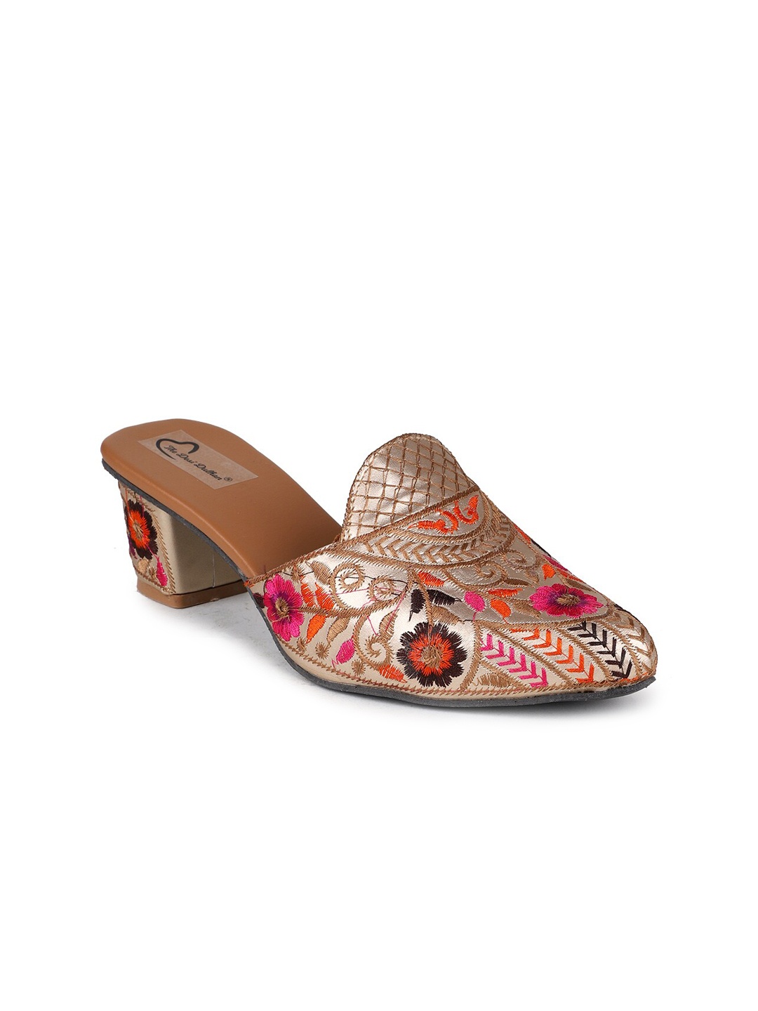 

The Desi Dulhan Embroidered Ethnic Block Mules, Gold