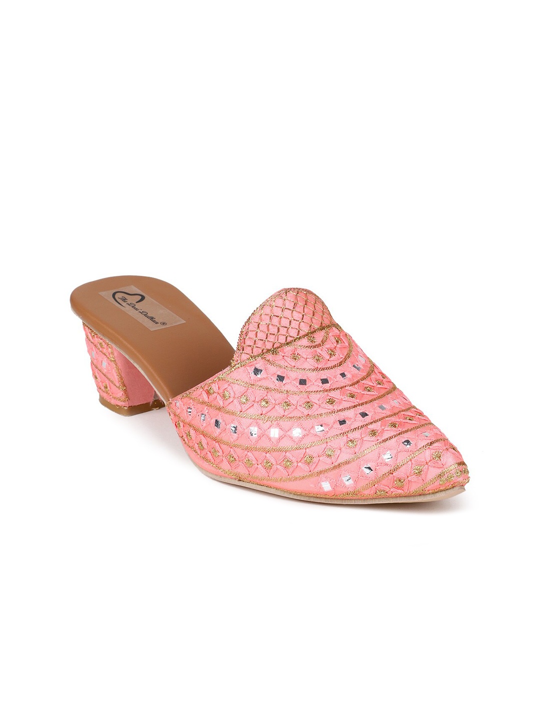 

The Desi Dulhan Embroidered Ethnic Block Heel Mules, Peach
