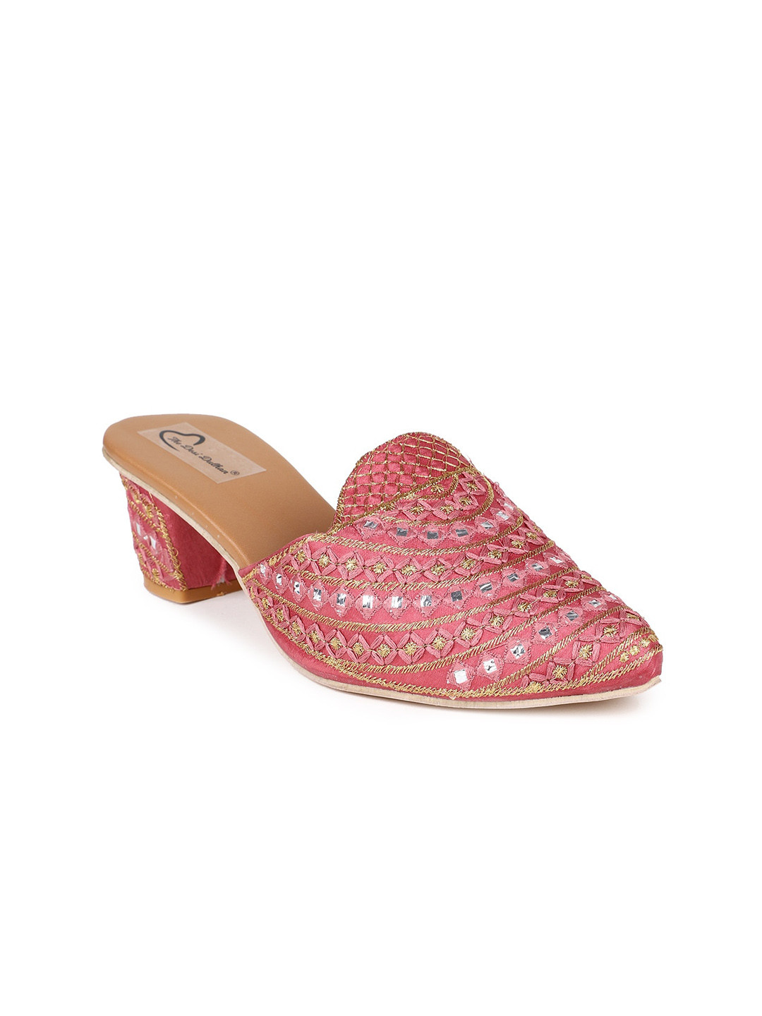 

The Desi Dulhan Embroidered Pointed Toe Block Mules, Pink