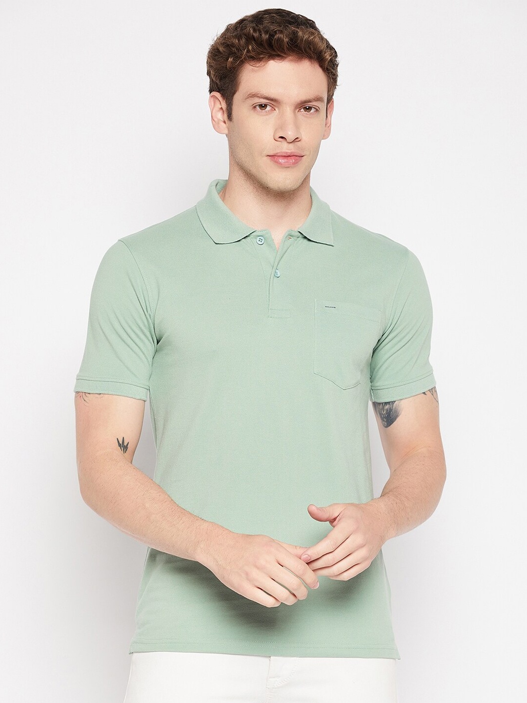 

Okane Men Polo Collar Cotton T-shirt, Green