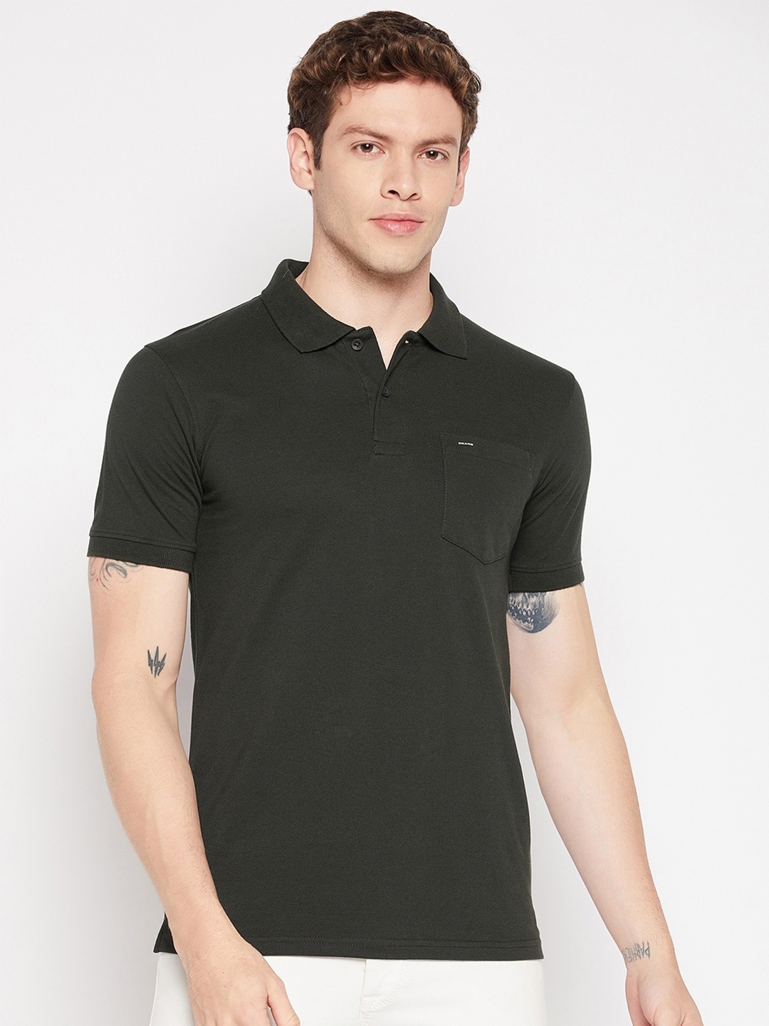 

Okane Men Polo Collar Cotton T-shirt, Green