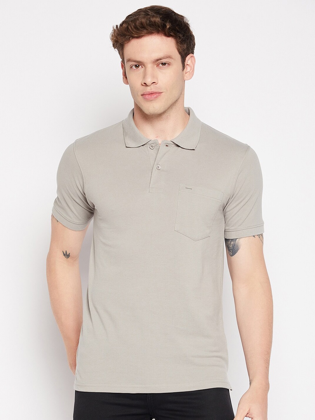 

Okane Men Polo Collar Cotton T-shirt, Grey
