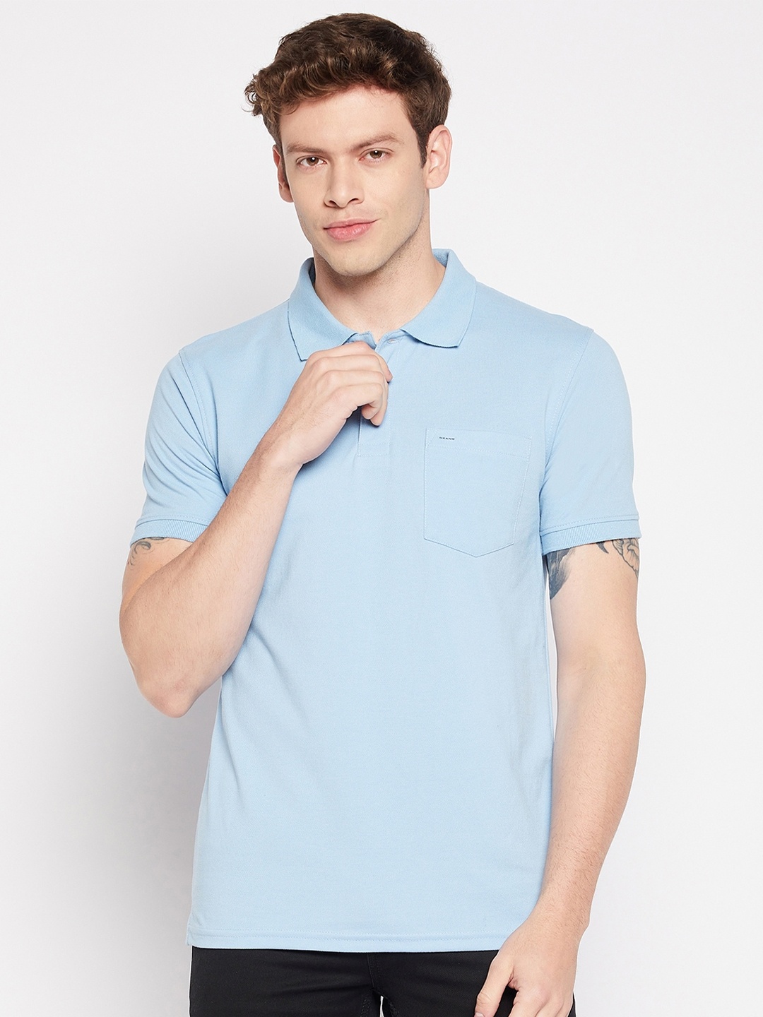 

Okane Plus Size Polo Collar Cotton T-shirt, Blue