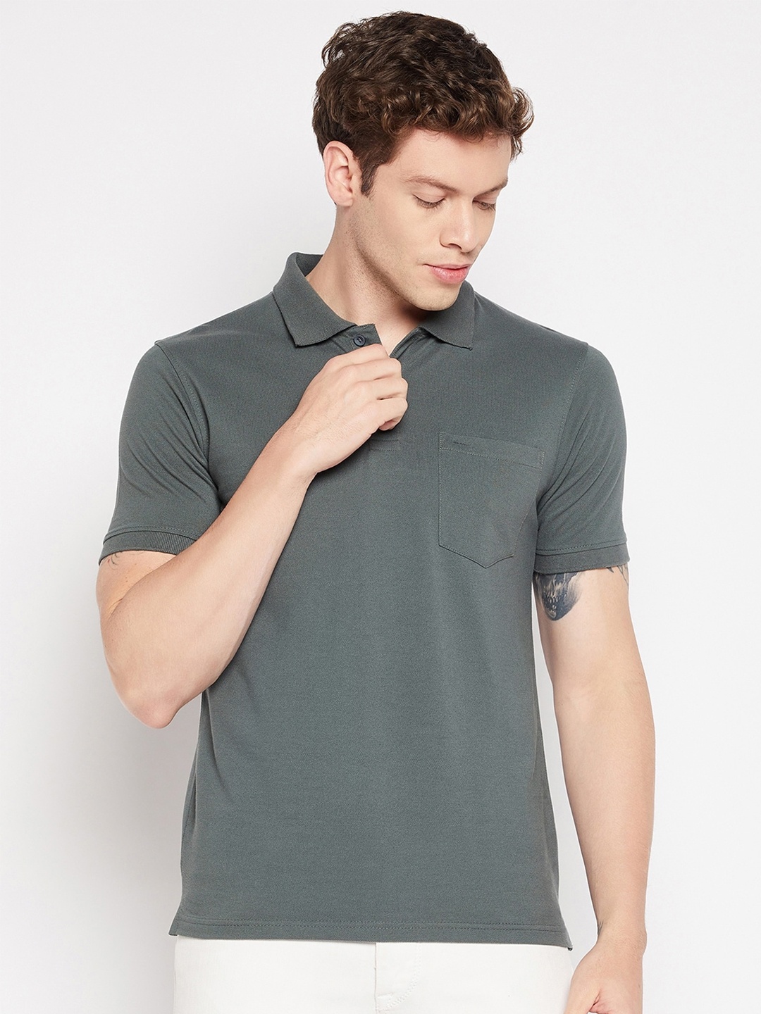 

Okane Polo Collar Cotton Slim Fit T-shirt, Olive