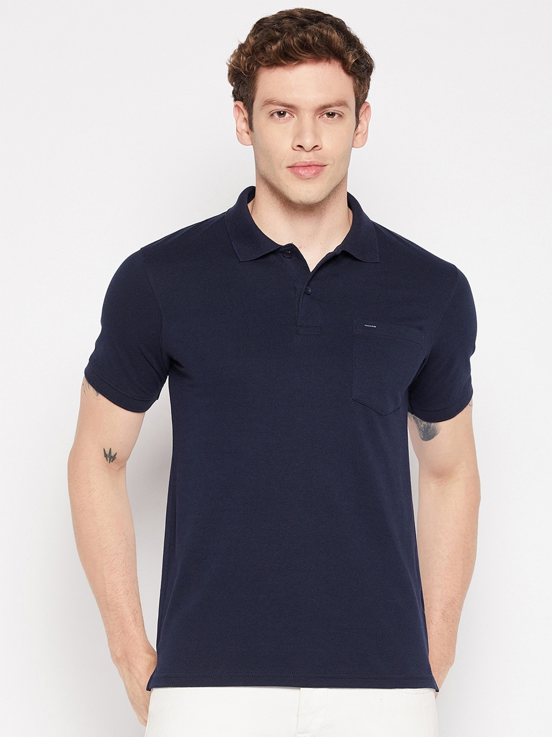 

Okane Polo Collar Cotton T-shirt, Navy blue