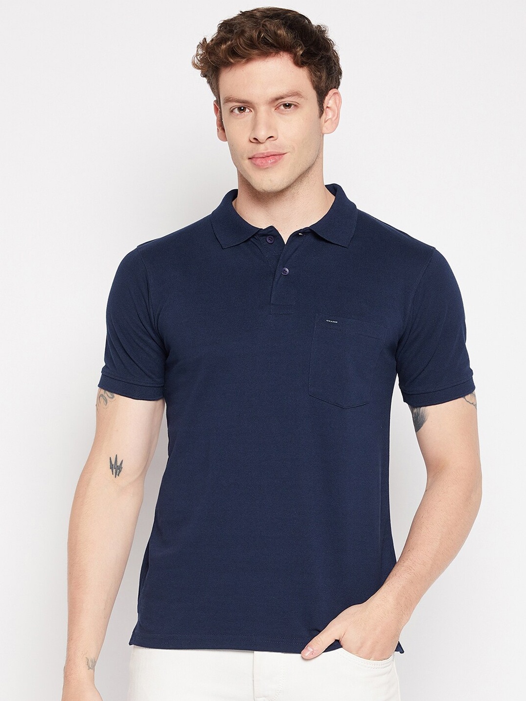 

Okane Polo Collar Cotton T-shirt, Navy blue