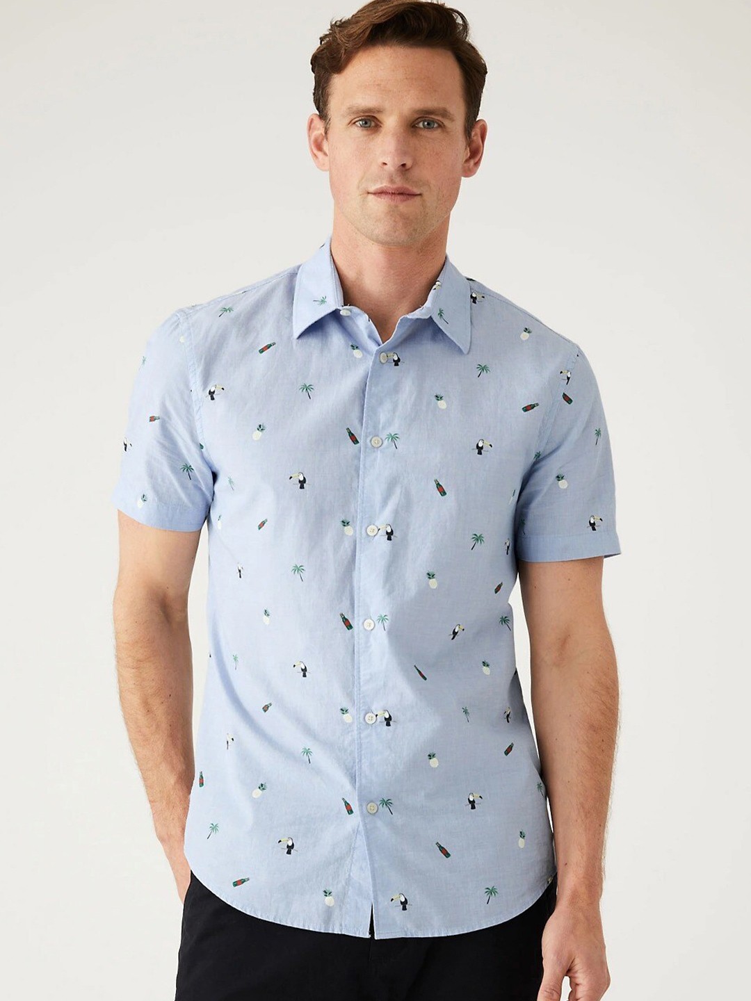 

Marks & Spencer Conversational Printed Casual Pure Cotton Shirt, Blue