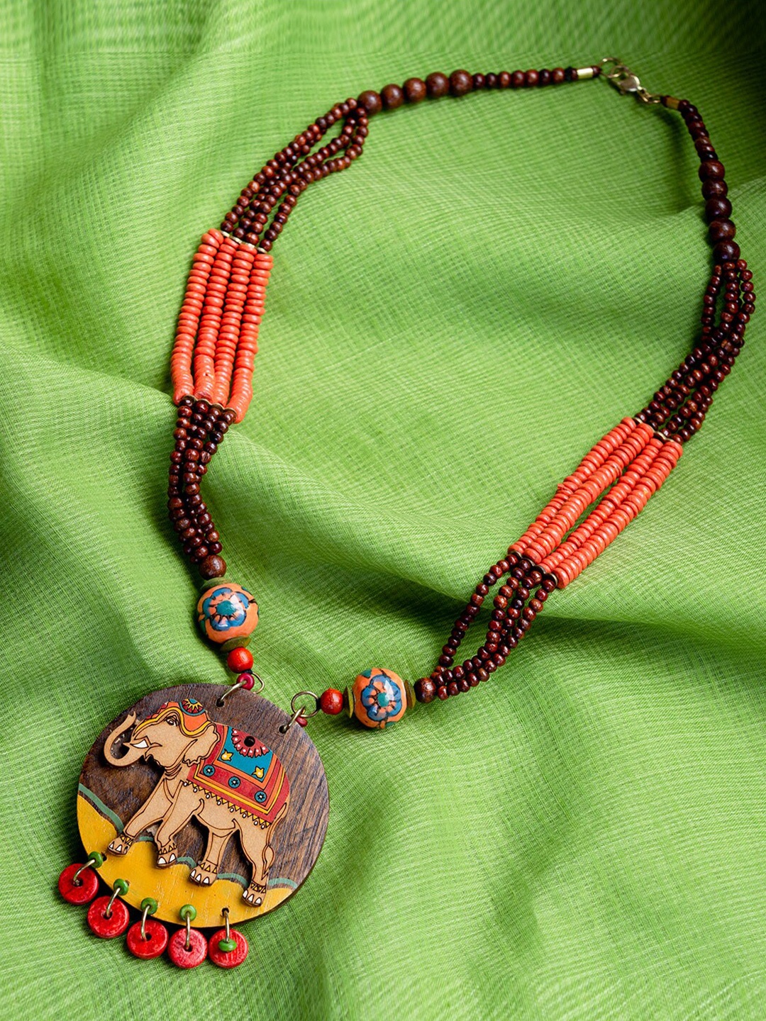 

ExclusiveLane Elephant Hand-Painted Bohemian Necklace, Brown