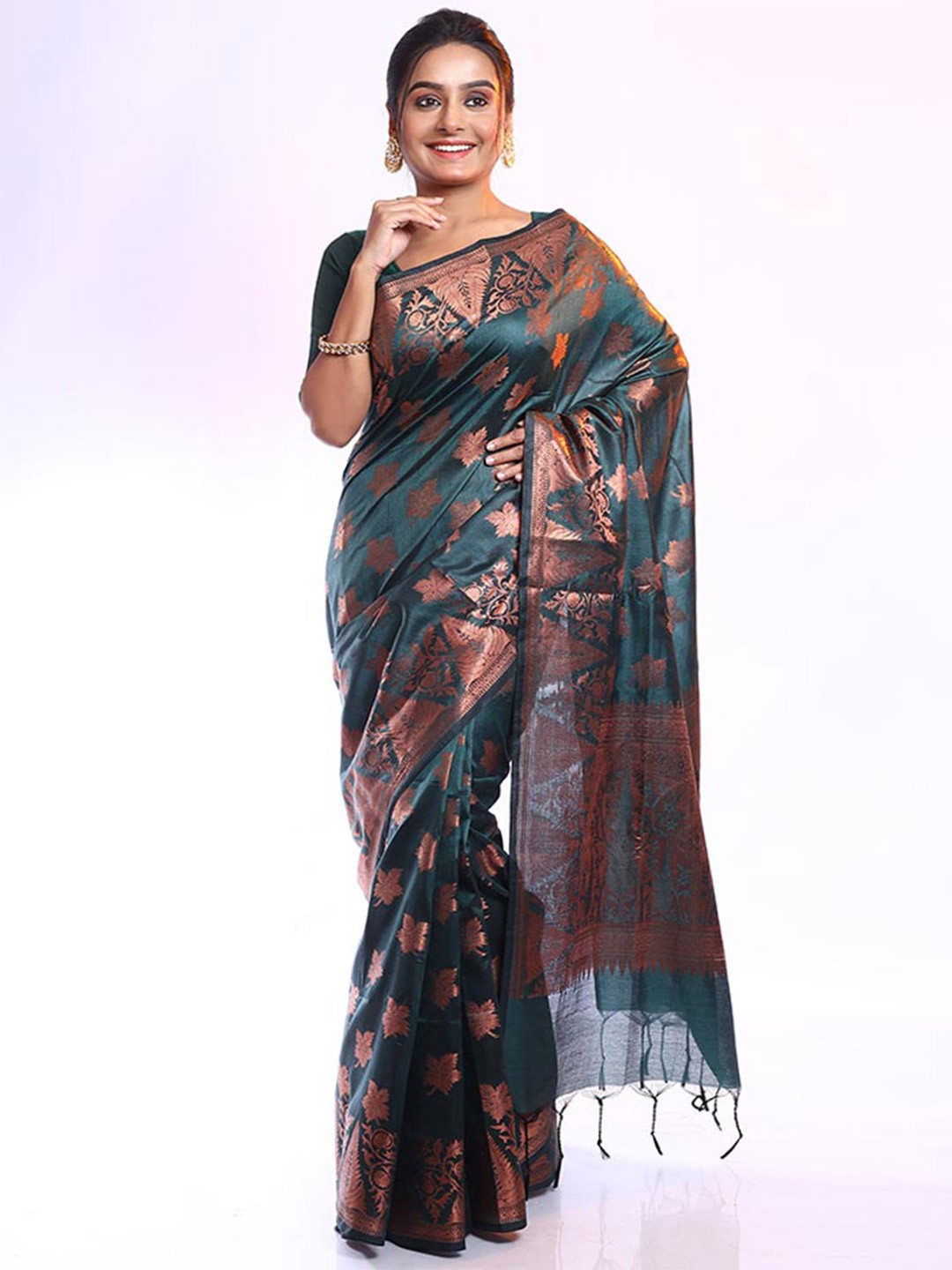 

AllSilks Woven Design Zari Saree, Teal