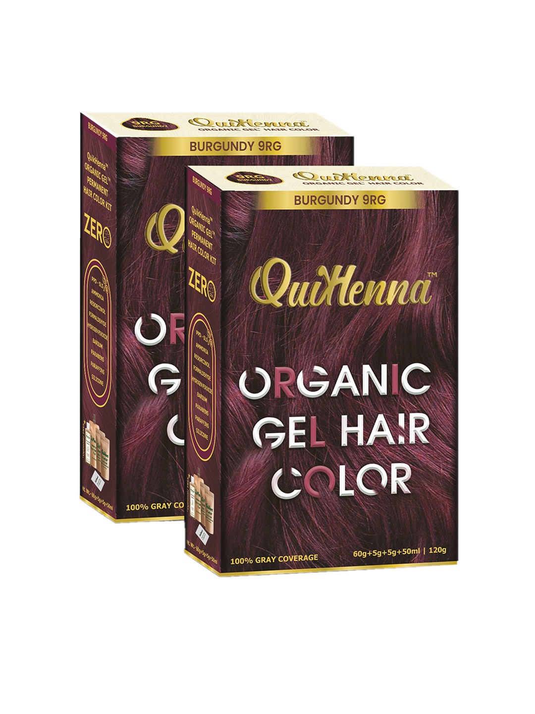 

QUIKHENNA Set of 2 Organic Gel Ammonia-Free Permanent Hair Colour 120g each - Burgundy 9RG