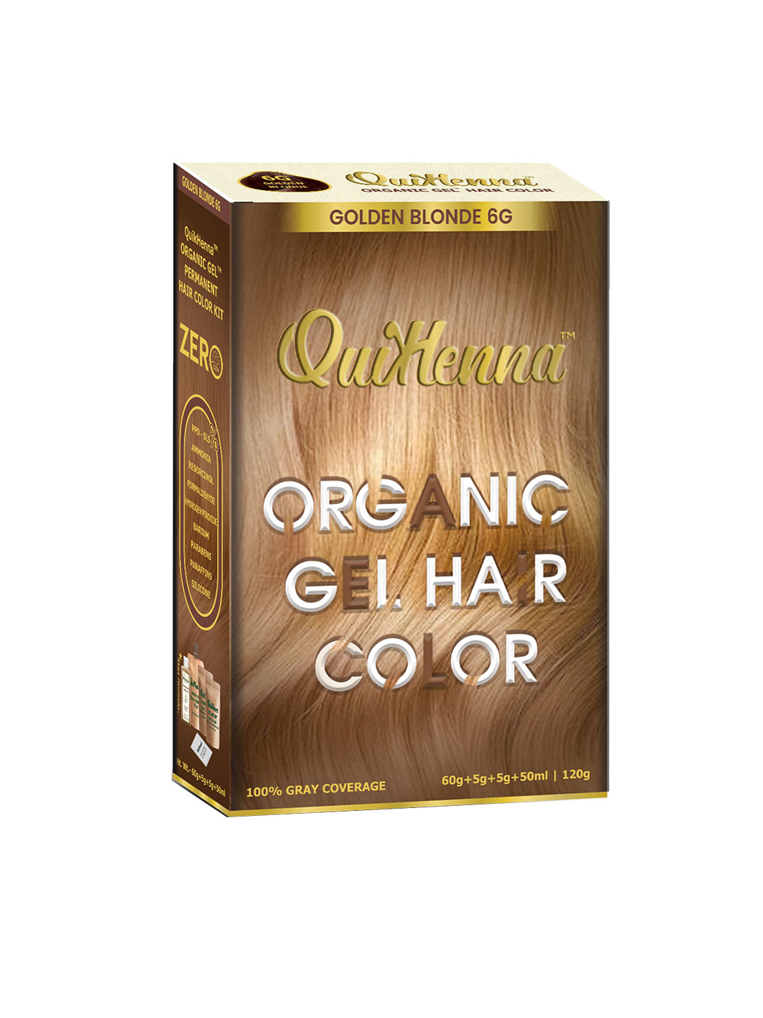 

QUIKHENNA Organic Gel PPD & Ammonia-Free Permanent Hair Colour 120 g - Golden Blonde 6G, Gold