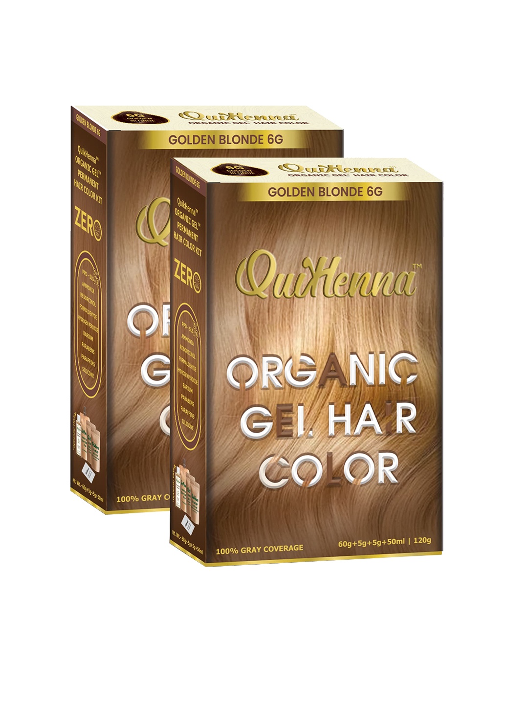 

QUIKHENNA Set of 2 Organic Gel Ammonia Free Hair Colour 120 g Each - Golden Blonde 6G, Gold