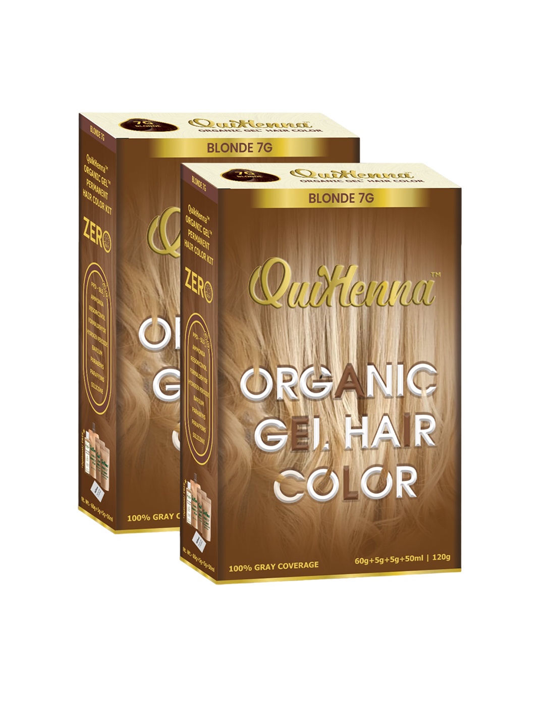 

QUIKHENNA Set of 2 Organic Gel Ammonia Free Hair Colour 120 g Each - Blonde 7G, Gold