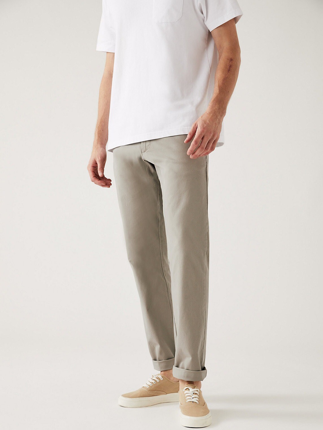 

Marks & Spencer Men Cotton Mid-Rise Regular Fit Chinos Trousers, Beige