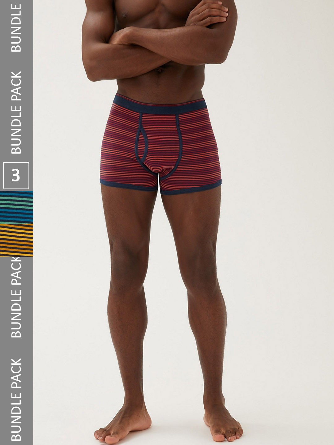 

Marks & Spencer Men Pack Of 3 Striped Cotton Trunks T144750SRED, Blue