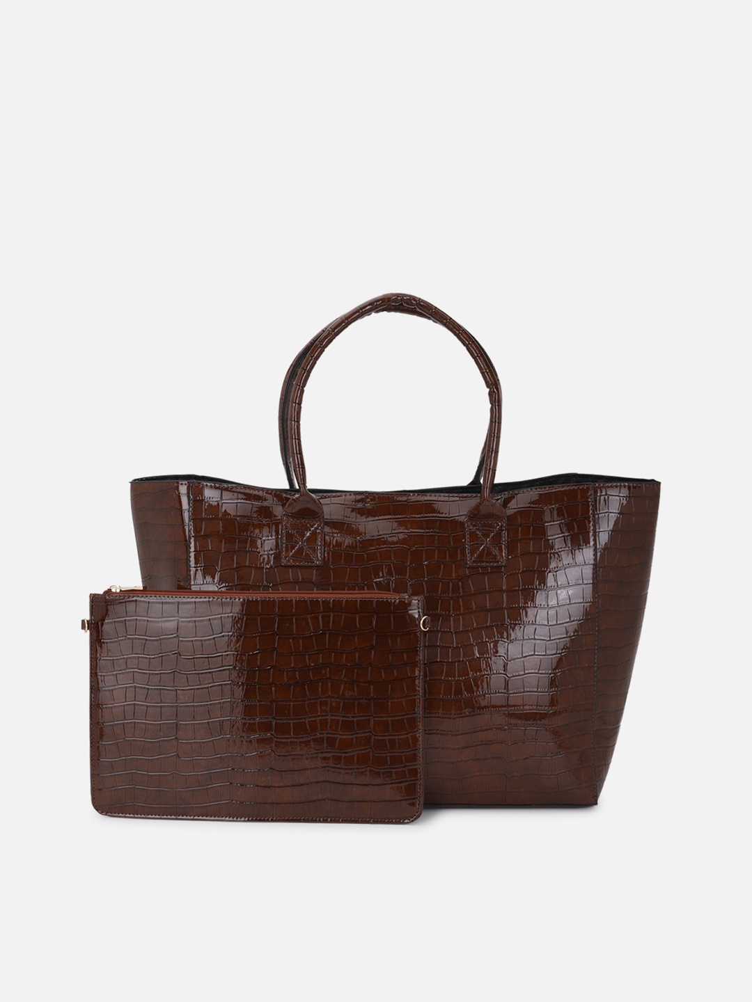 

FOREVER 21 Textured Oversized Shopper Tote Bag With Pouch, Brown