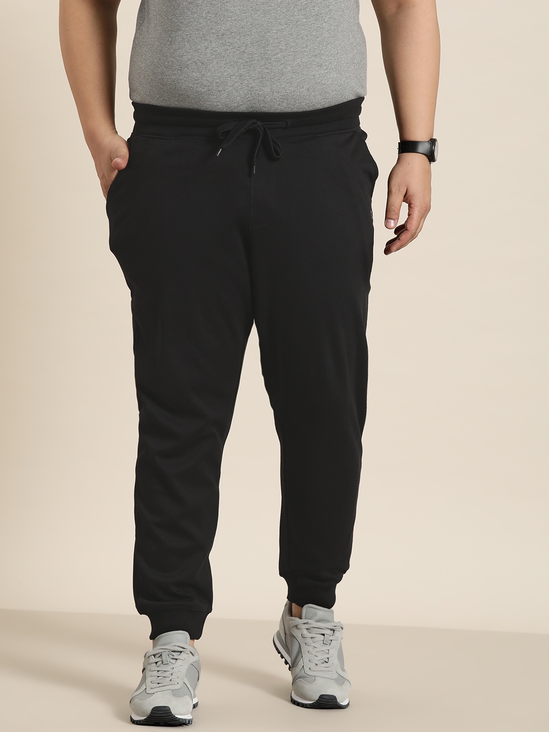 

Sztori Men Plus Size Solid Pure Cotton Joggers, Black
