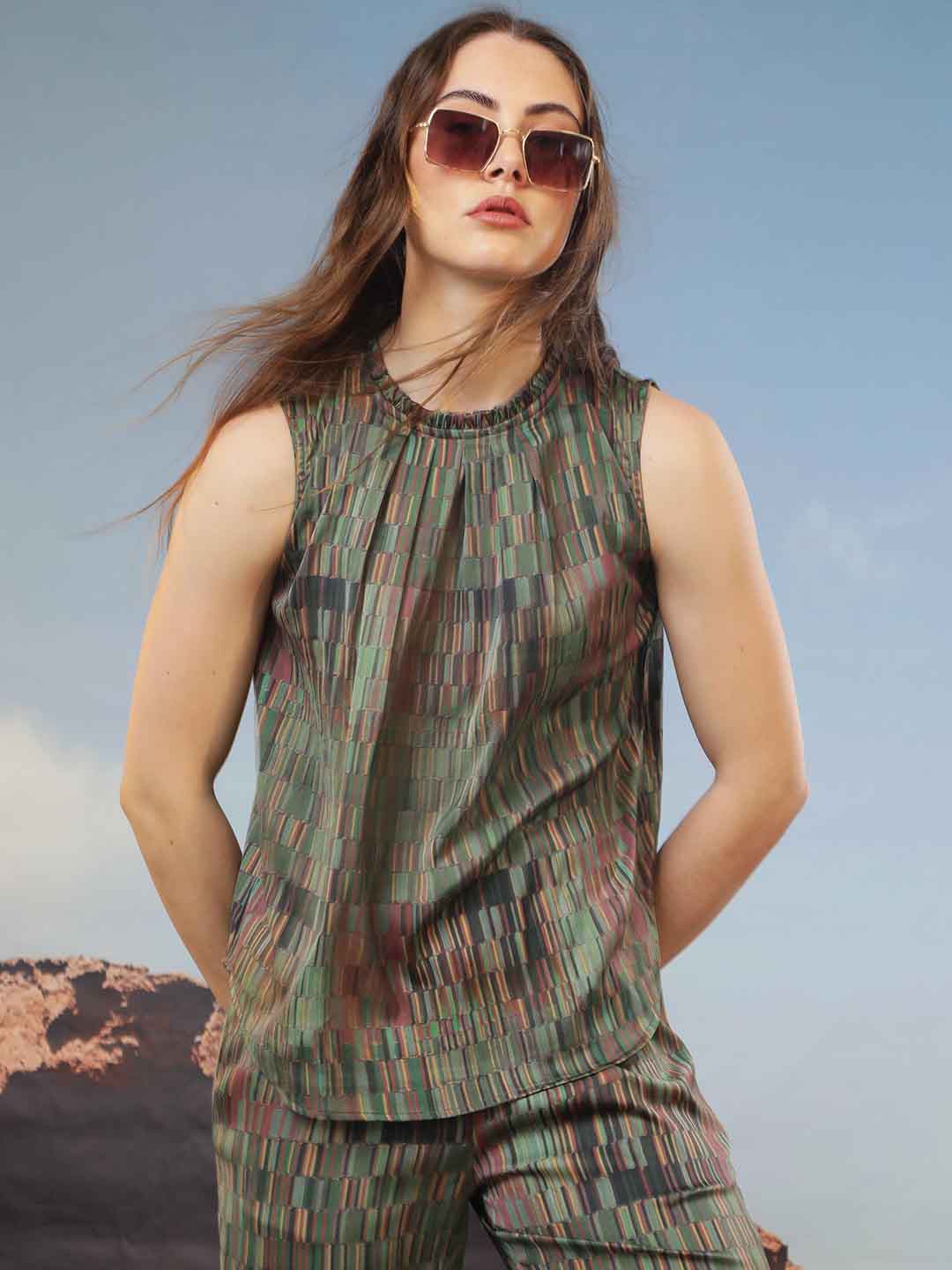 

RAREISM Abstract Printed Sleeveless Top, Olive