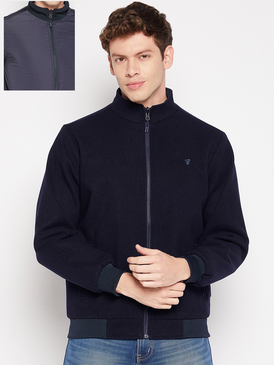 

Okane Wool Reversible Bomber Jacket, Navy blue