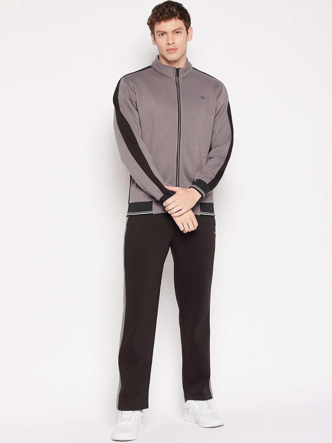 

Okane Men Self Design Tracksuit, Grey