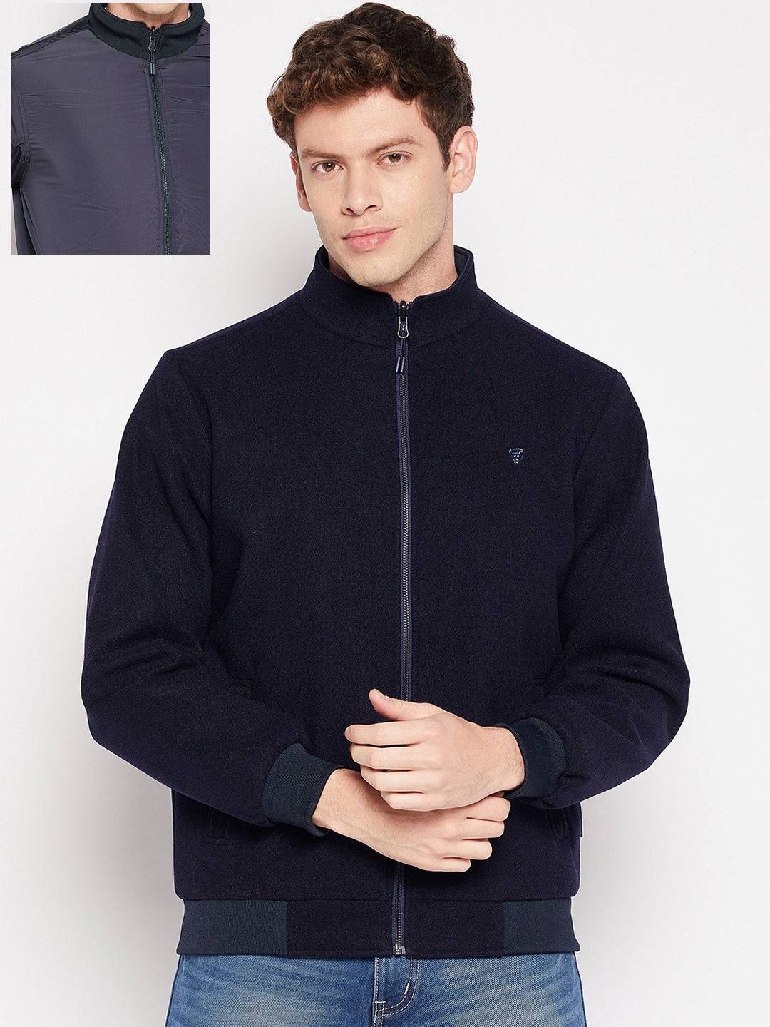 

Okane Wool Reversible Bomber Jacket, Navy blue
