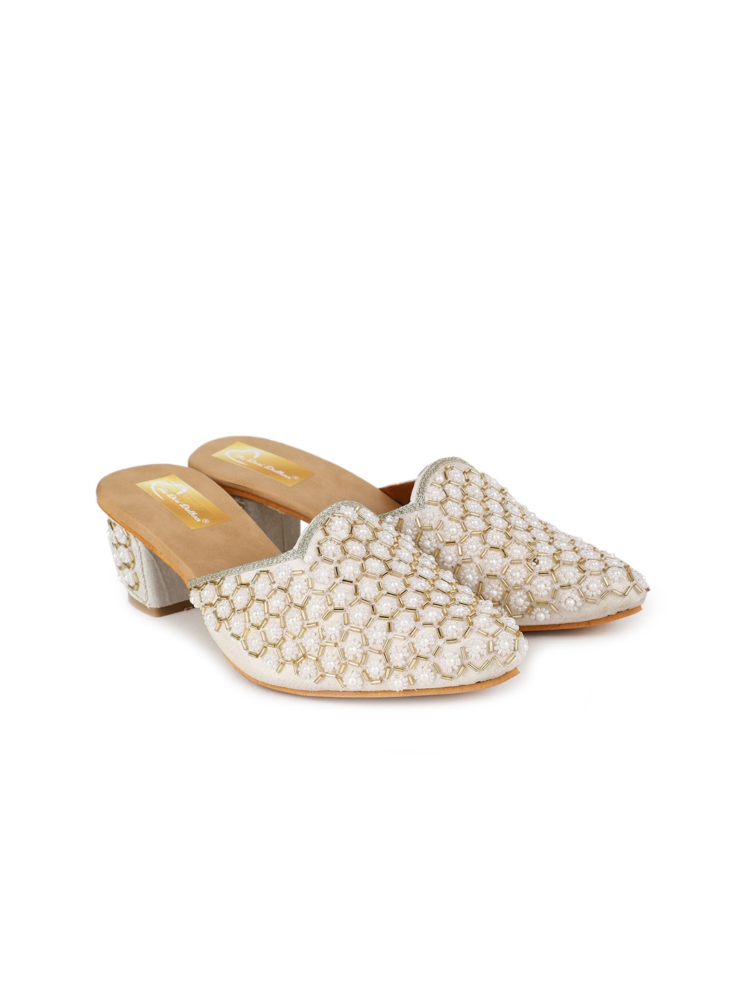 

The Desi Dulhan Embellished Ethnic Block Mules, White
