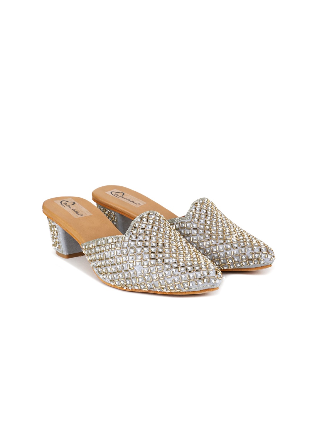 

The Desi Dulhan Embellished Ethnic Block Mules, Grey