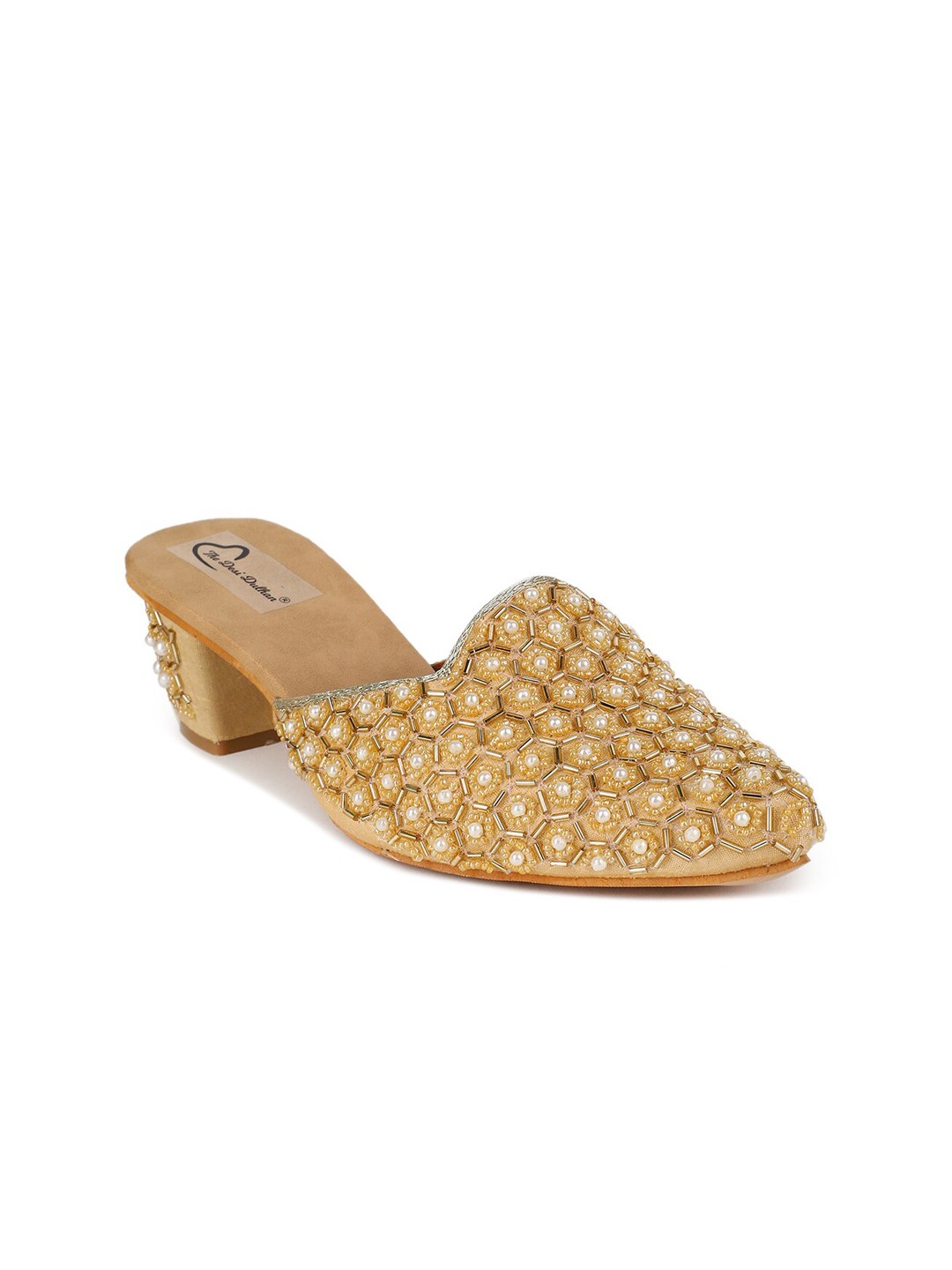 

The Desi Dulhan Embellished Ethnic Block Mules, Gold
