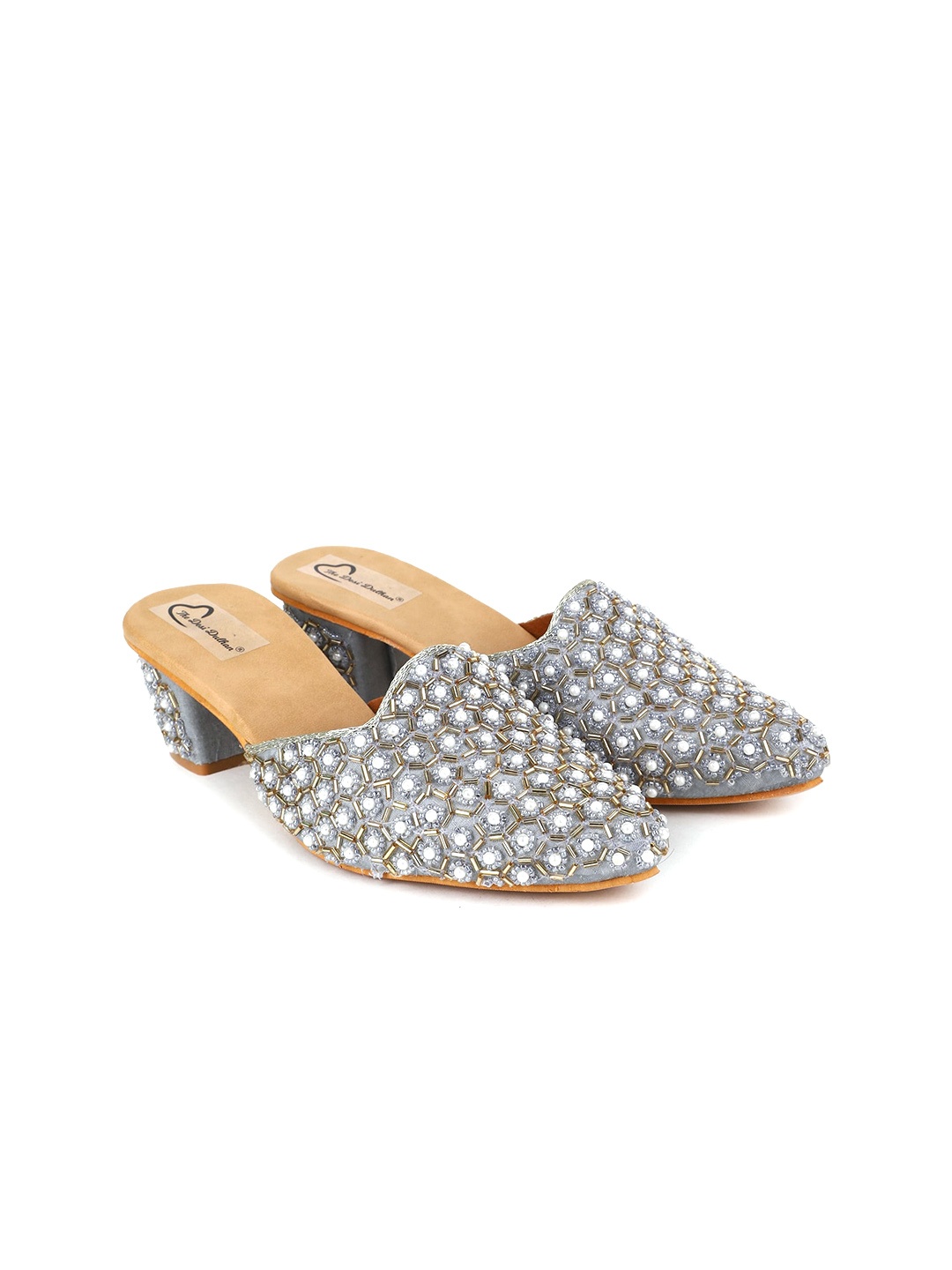 

The Desi Dulhan Embellished Ethnic Block Mules, Grey