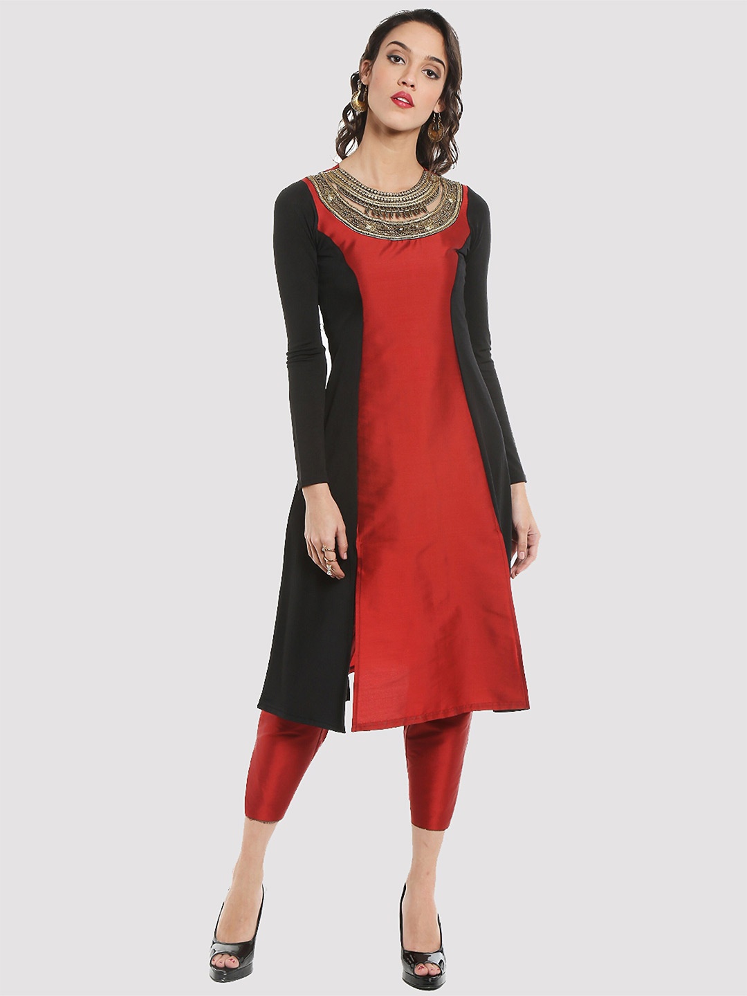 

Ira Soleil Women Embellished Panelled A-Line Kurta, Maroon