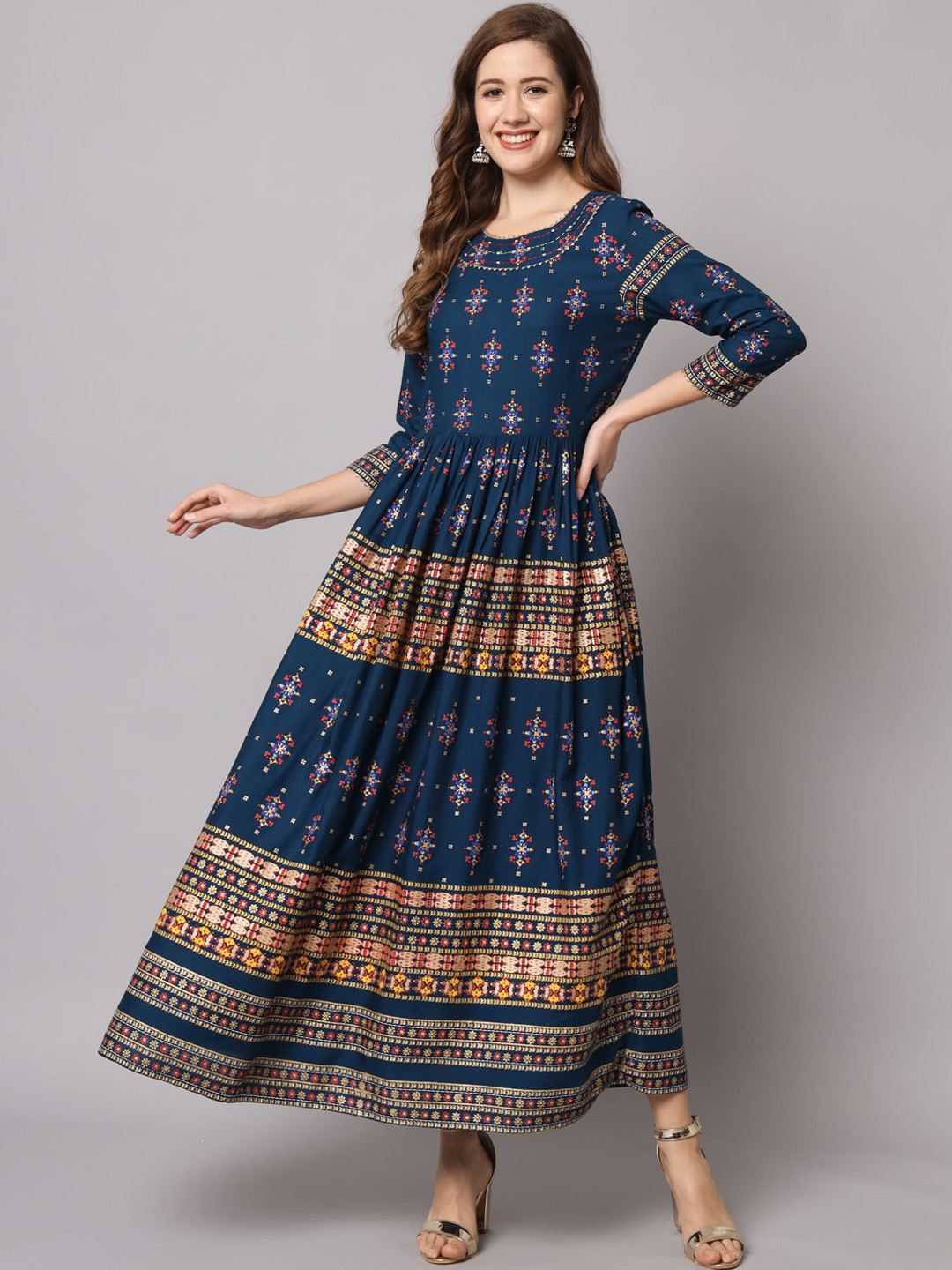 

Vastralay Ethnic Motifs Printed Ethnic Dress, Teal