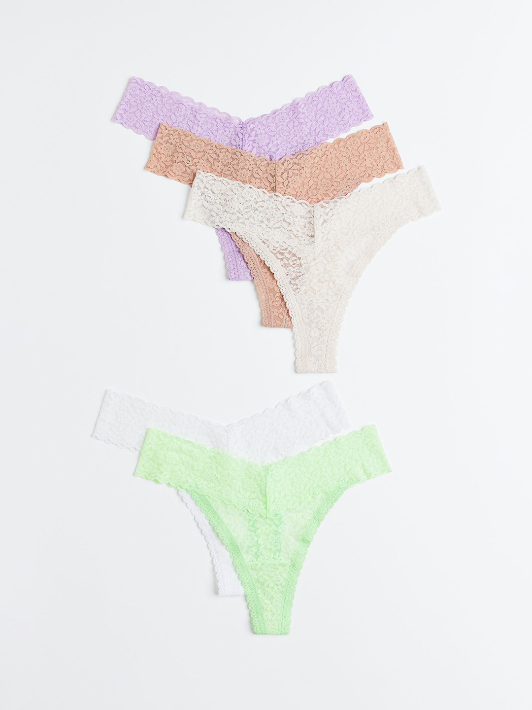 

H&M Women 5-Pack Lace Thong Briefs, Green