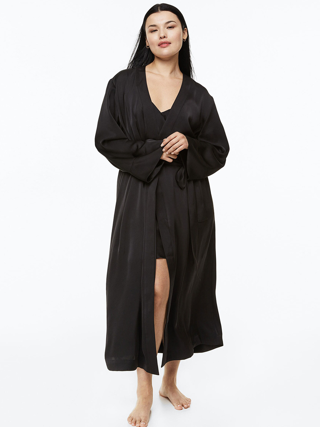 

H&M Satin Dressing Gown, Black