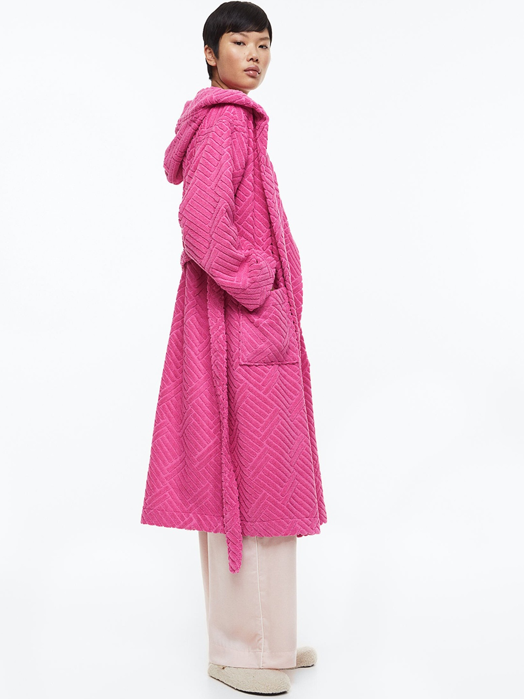 

H&M Women Hooded Terry Dressing Gown, Pink
