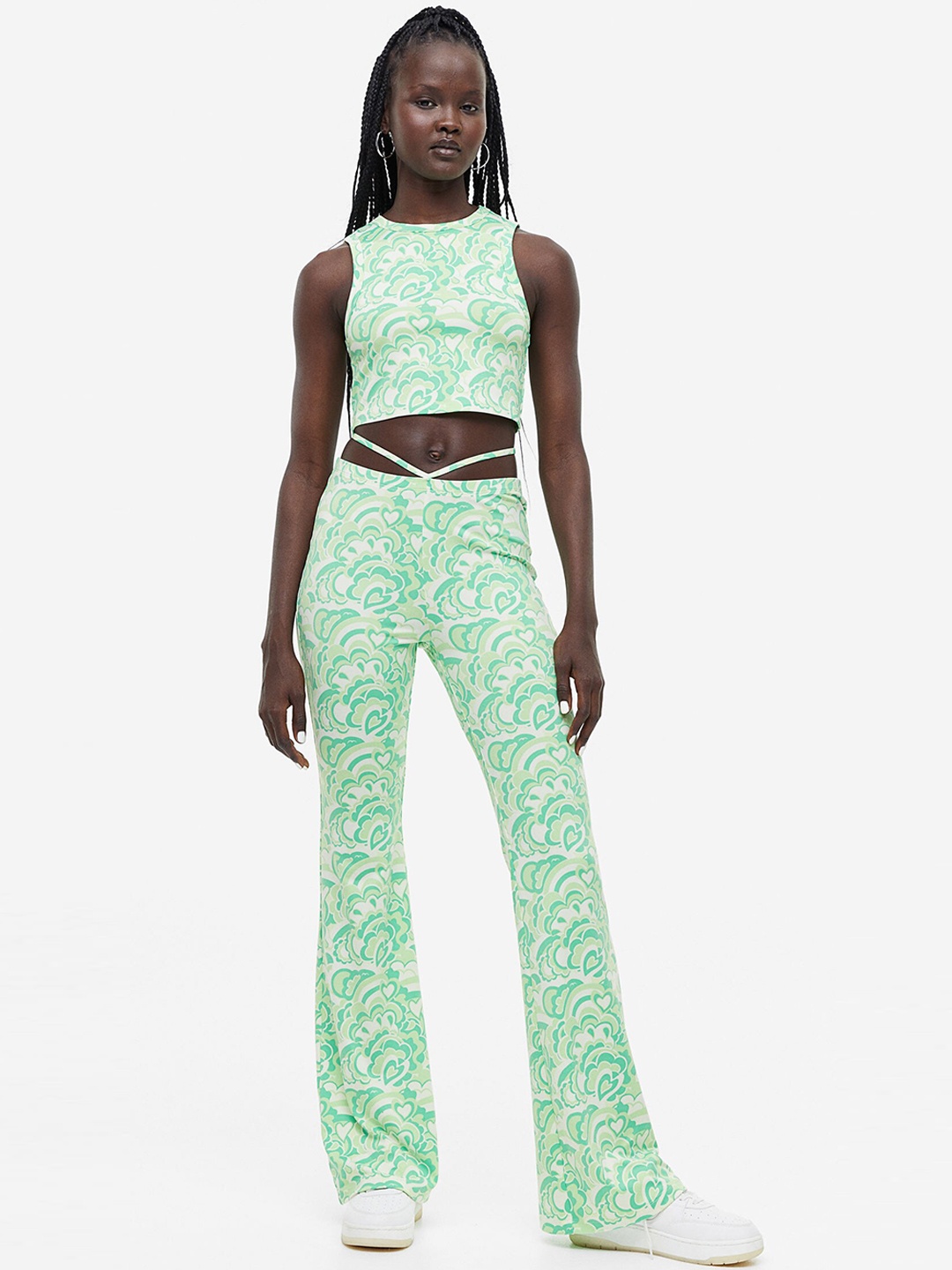 

H&M Tie-Detail Flared Leggings, Green