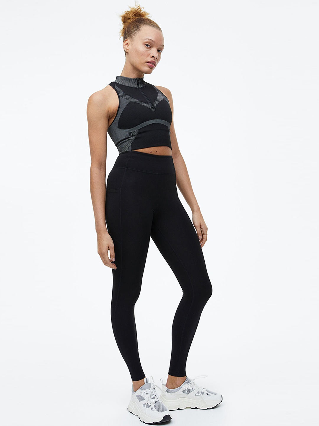 

H&M Women DryMove Pocket-Detail Sports Tights, Black