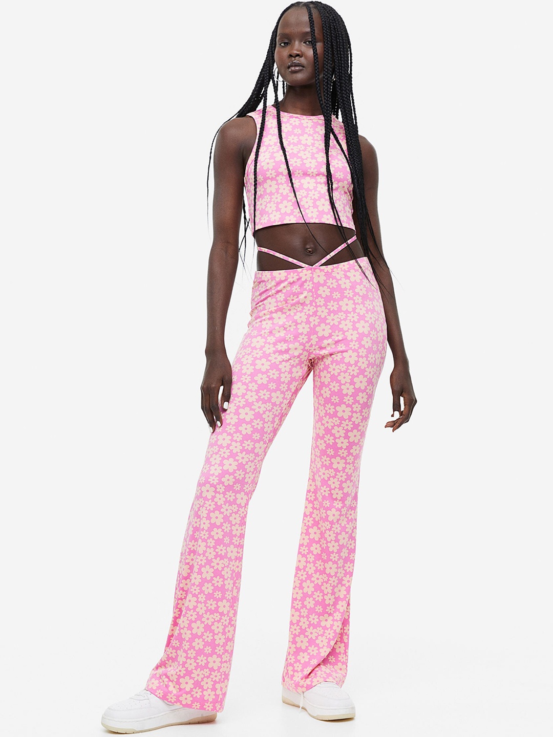 

H&M Women Tie-Detail Flared Leggings, Pink