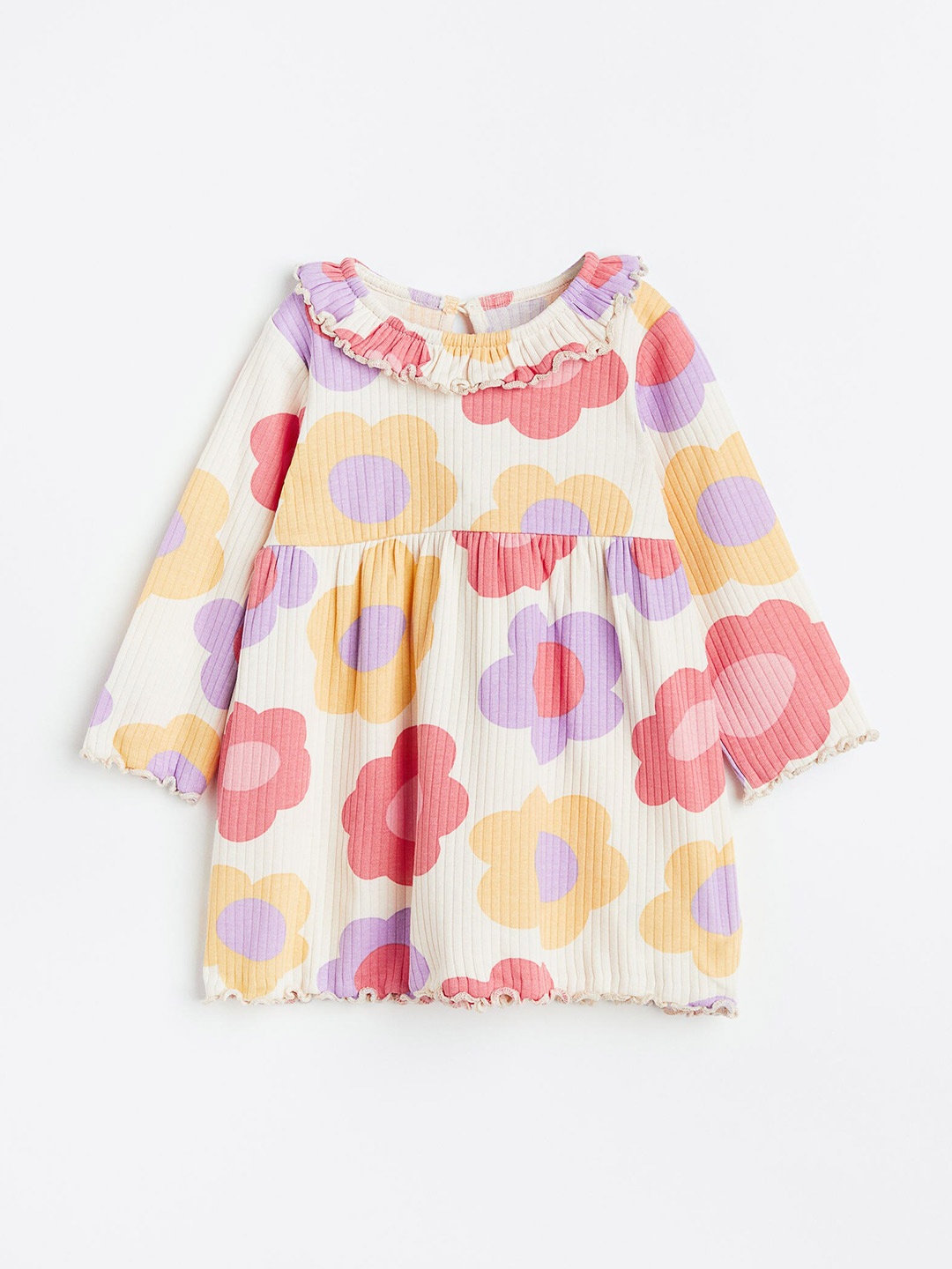 

H&M Infant Girls Ribbed Cotton Jersey Dress, Beige
